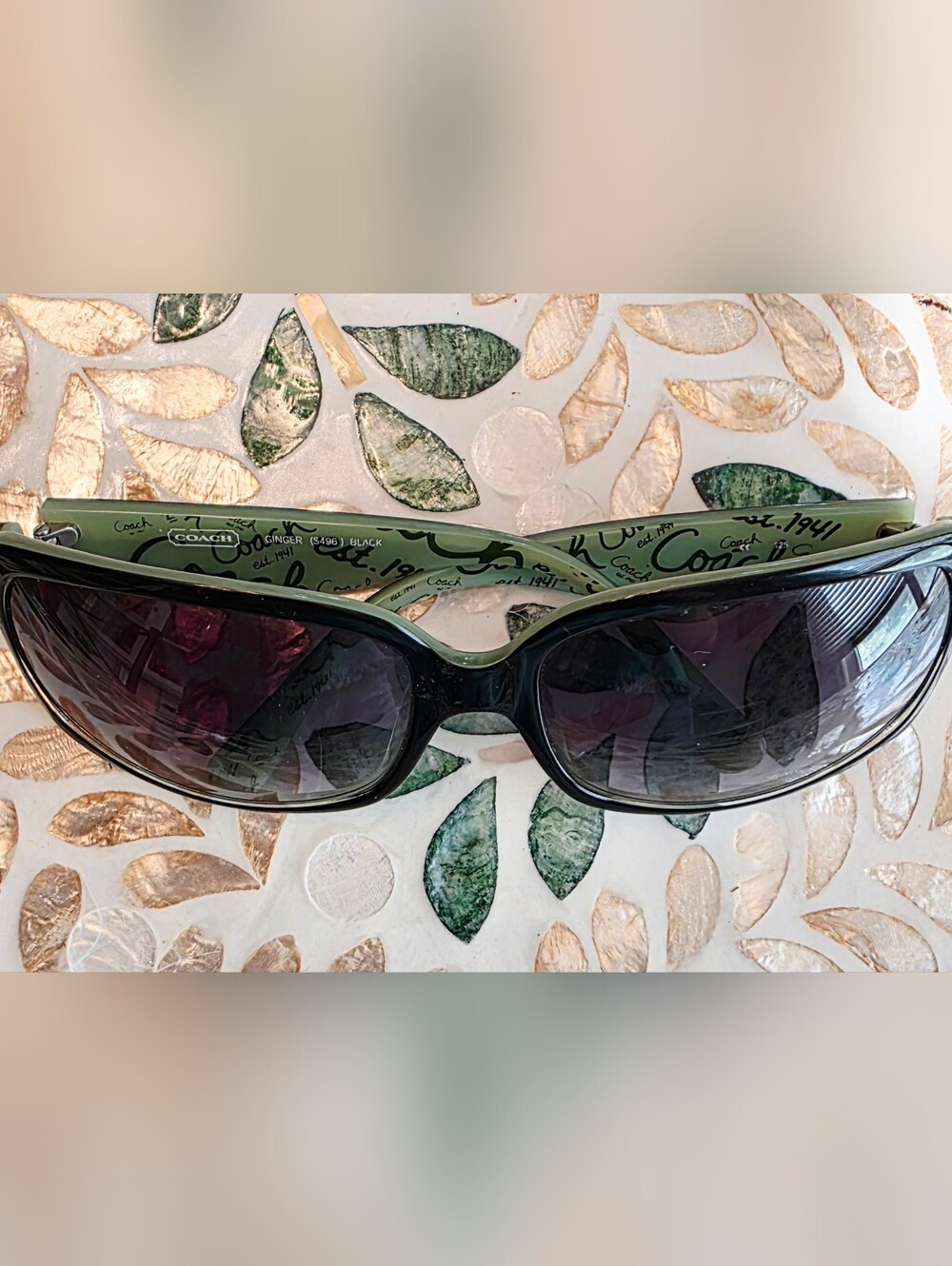 Coach 'Ginger' S496 Green Frame Sunglasses with Dark Tinted Lenses